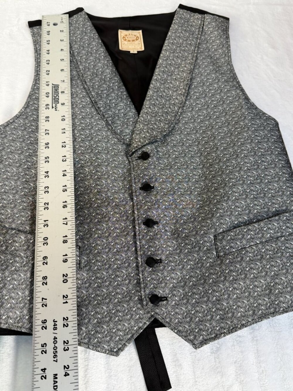 Wahmaker Frontier Mens Gray Herringbone Vest Large Shawl Collar Lined Pockets - Picture 9 of 9